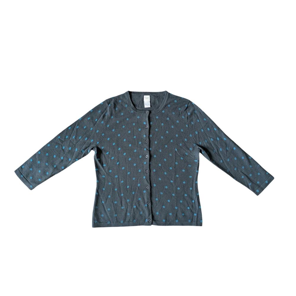 Garnet Hill Polka Dot Cardigan Womens M Gray-Blue Wool Twee Preppy Academia